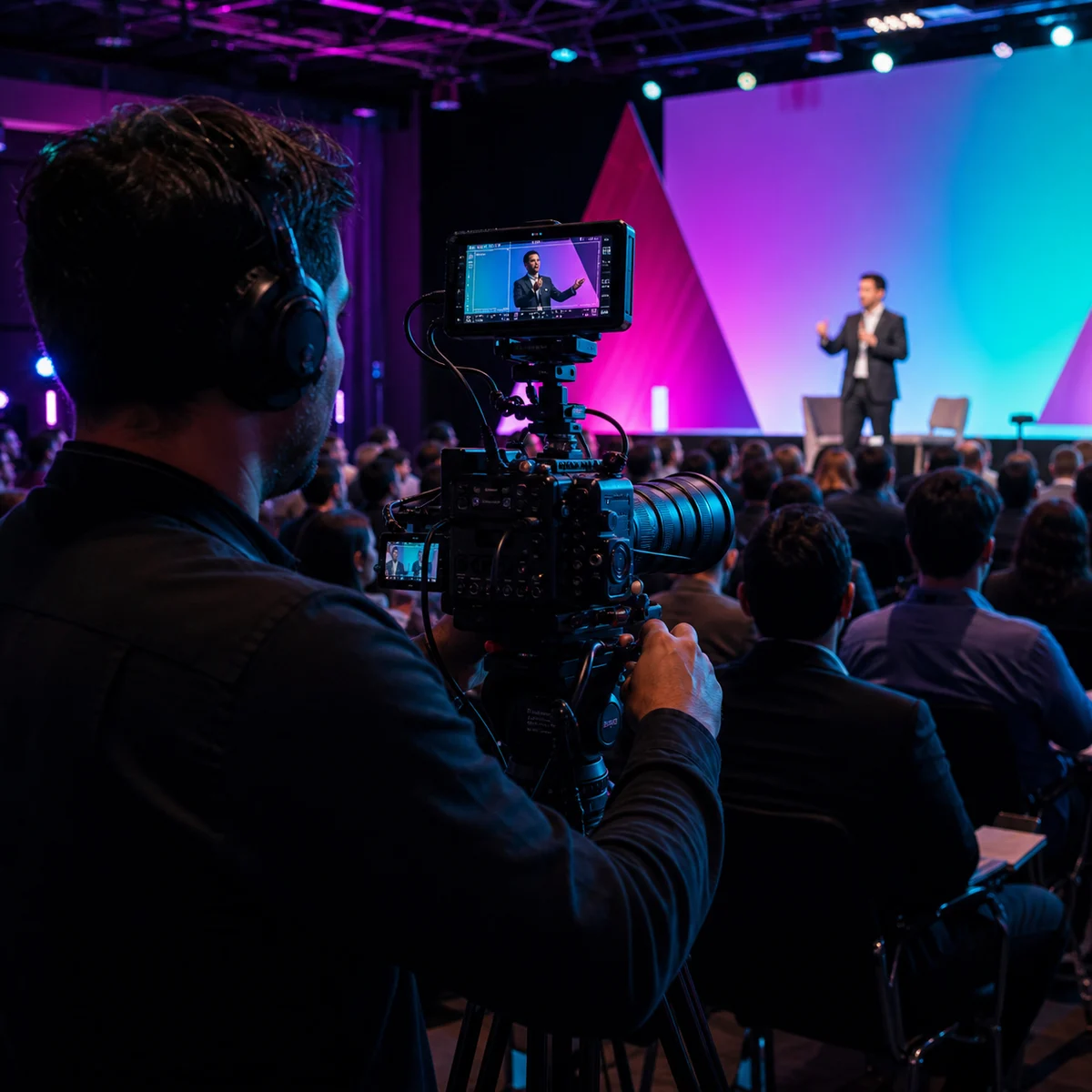 Equipo audiovisual cubriendo un evento