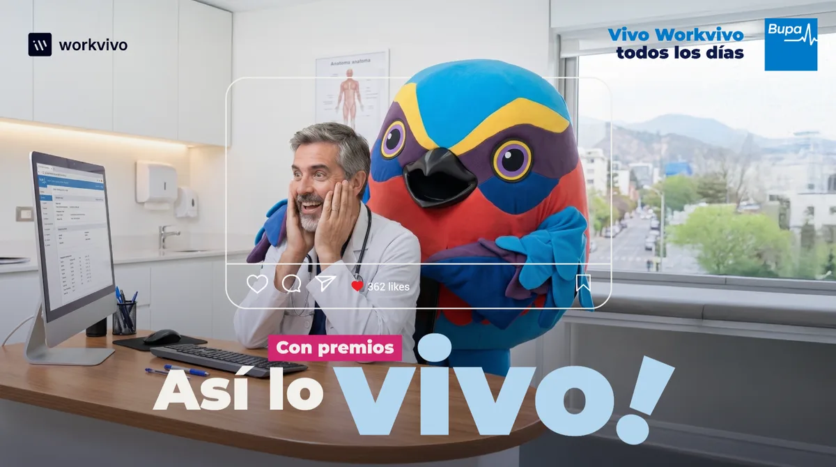 Pieza de campaña Así lo vivo, colaborador con la mascota Jasiri en consulta médica